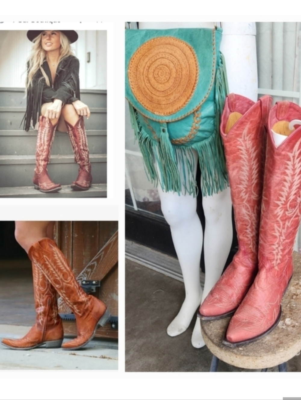 Old Gringo Tan Leather Cowboy Boots with Cream Stitching - Picture 2 of 10